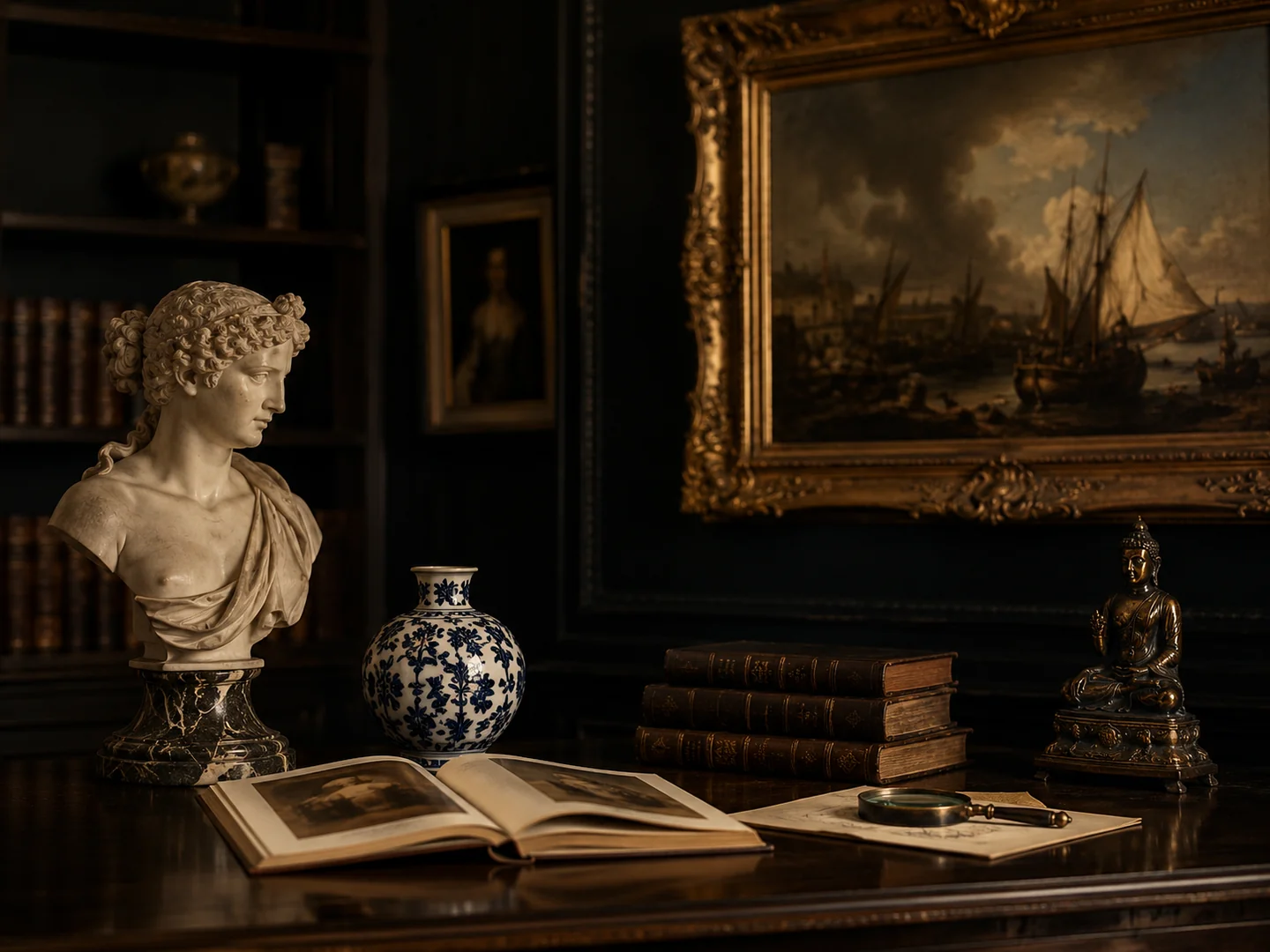 Maison Menin editorial interior with art, books and antiques
